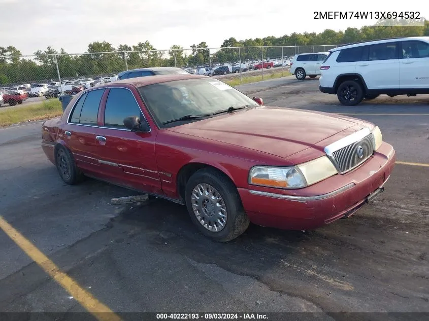 2003 Mercury Grand Marquis Gs VIN: 2MEFM74W13X694532 Lot: 40222193