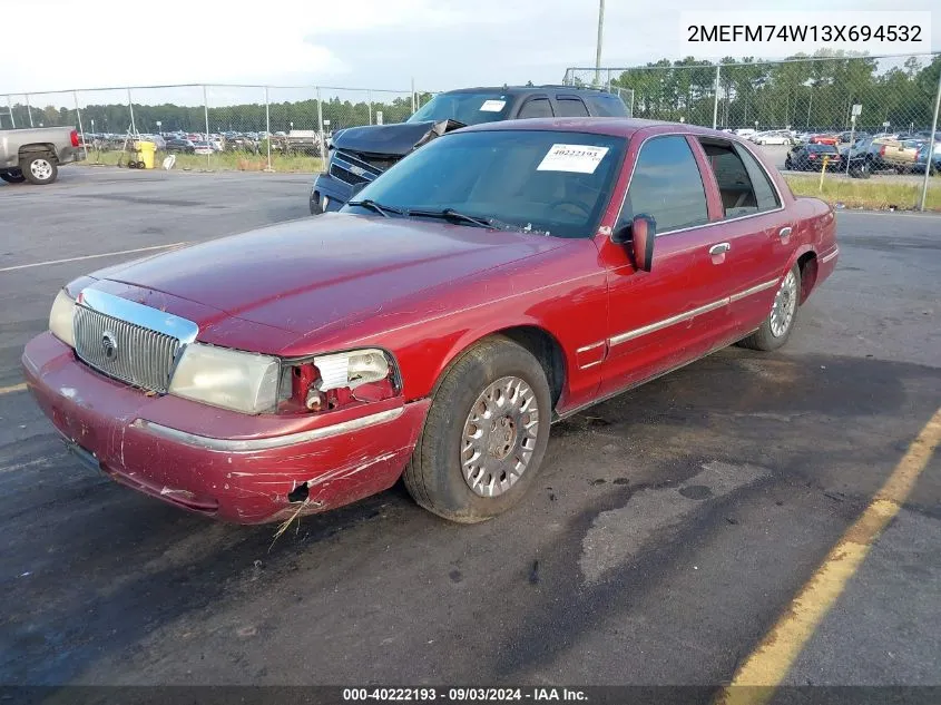 2003 Mercury Grand Marquis Gs VIN: 2MEFM74W13X694532 Lot: 40222193