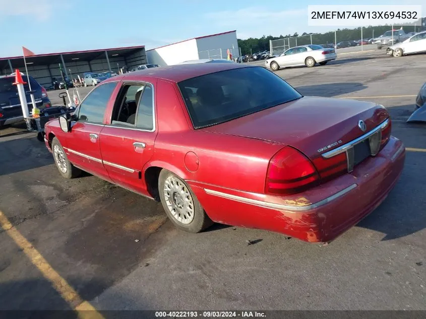 2003 Mercury Grand Marquis Gs VIN: 2MEFM74W13X694532 Lot: 40222193