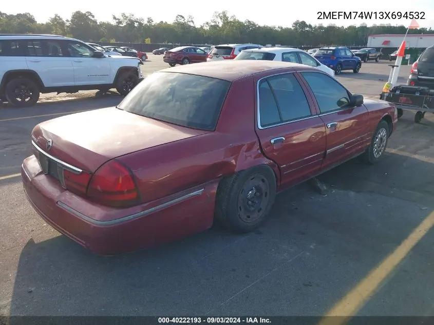 2003 Mercury Grand Marquis Gs VIN: 2MEFM74W13X694532 Lot: 40222193