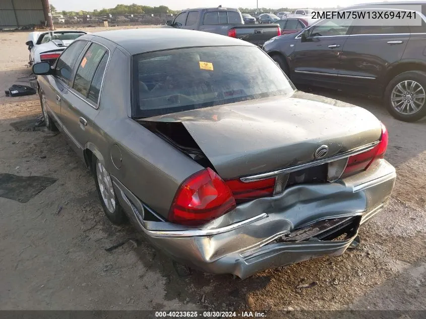 2003 Mercury Grand Marquis Ls VIN: 2MEFM75W13X694741 Lot: 40233625