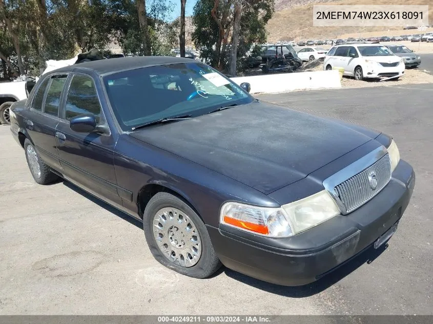 2003 Mercury Grand Marquis Gs VIN: 2MEFM74W23X618091 Lot: 40249211