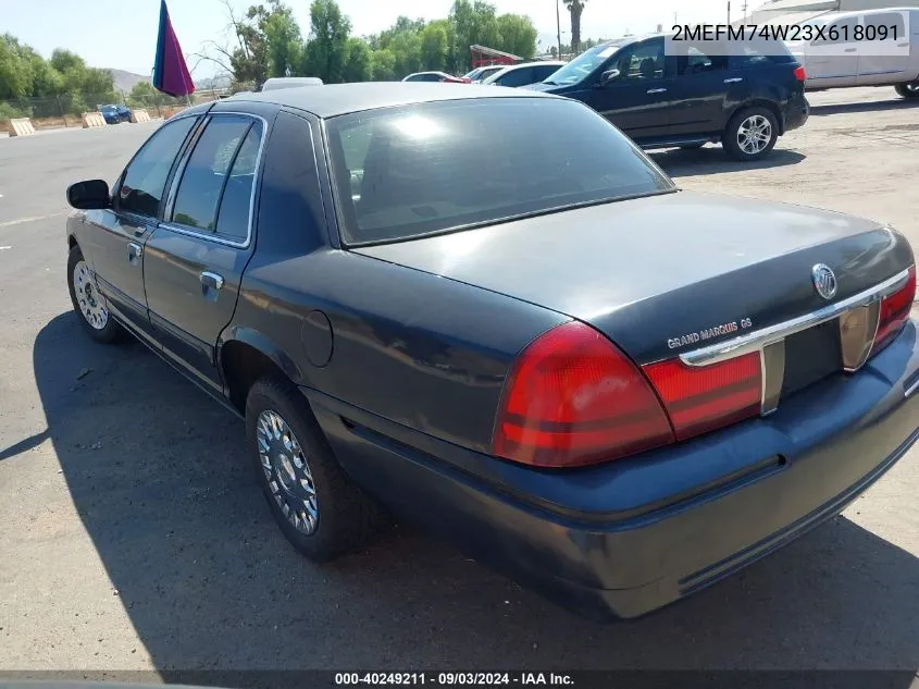 2003 Mercury Grand Marquis Gs VIN: 2MEFM74W23X618091 Lot: 40249211