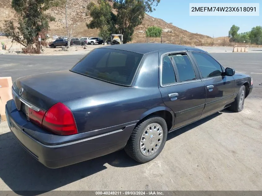 2003 Mercury Grand Marquis Gs VIN: 2MEFM74W23X618091 Lot: 40249211