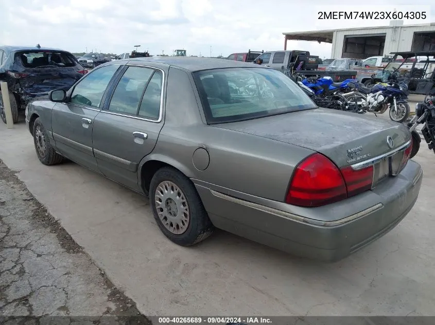 2003 Mercury Grand Marquis Gs VIN: 2MEFM74W23X604305 Lot: 40265689