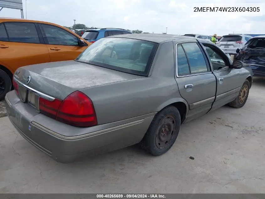 2003 Mercury Grand Marquis Gs VIN: 2MEFM74W23X604305 Lot: 40265689