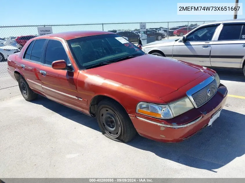 2003 Mercury Grand Marquis Gs VIN: 2MEFM74W73X651667 Lot: 40280595