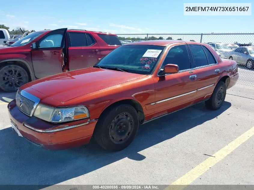 2003 Mercury Grand Marquis Gs VIN: 2MEFM74W73X651667 Lot: 40280595