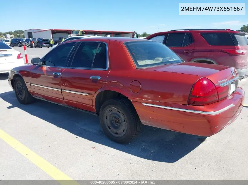 2003 Mercury Grand Marquis Gs VIN: 2MEFM74W73X651667 Lot: 40280595