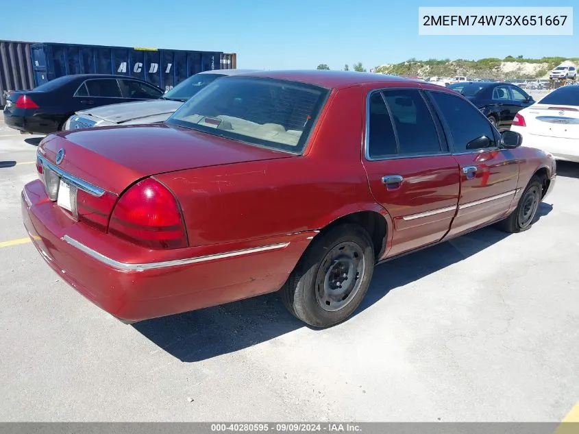 2003 Mercury Grand Marquis Gs VIN: 2MEFM74W73X651667 Lot: 40280595