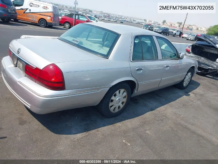 2003 Mercury Grand Marquis Ls VIN: 2MEFM75W43X702055 Lot: 40303350