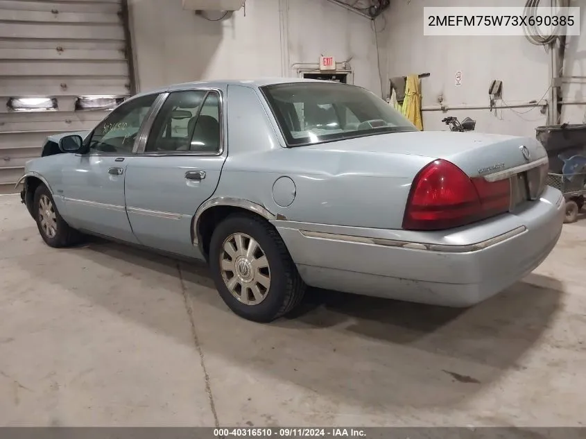 2003 Mercury Grand Marquis Ls VIN: 2MEFM75W73X690385 Lot: 40316510