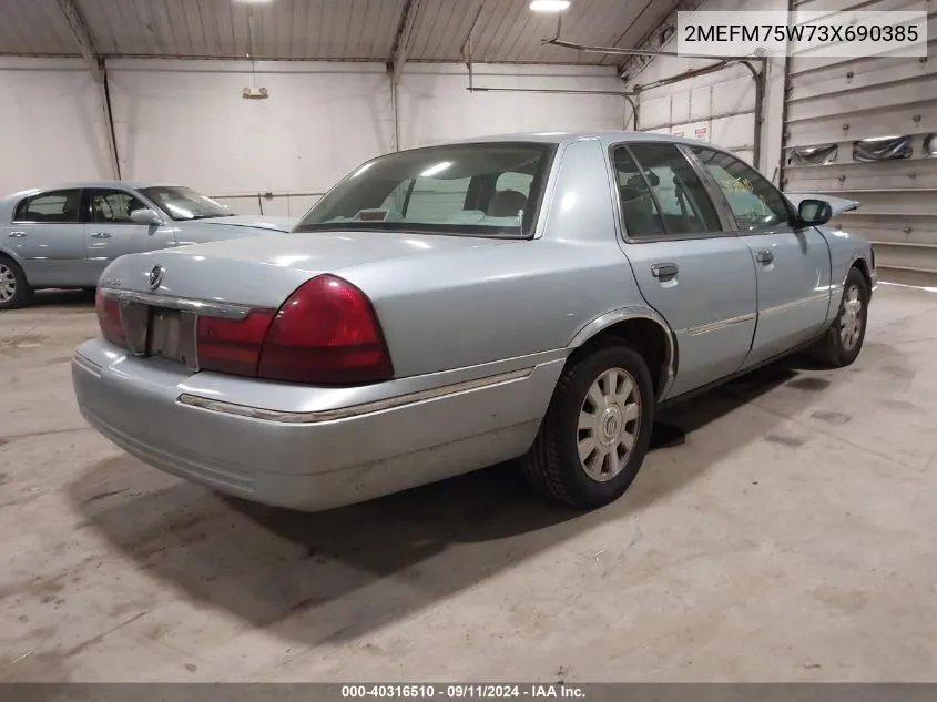 2003 Mercury Grand Marquis Ls VIN: 2MEFM75W73X690385 Lot: 40316510