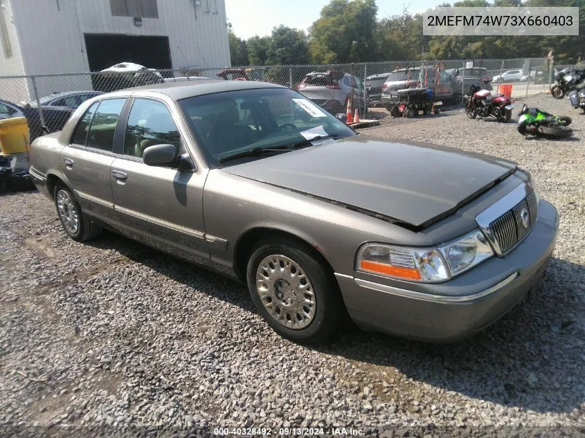 2003 Mercury Grand Marquis Gs VIN: 2MEFM74W73X660403 Lot: 40328492