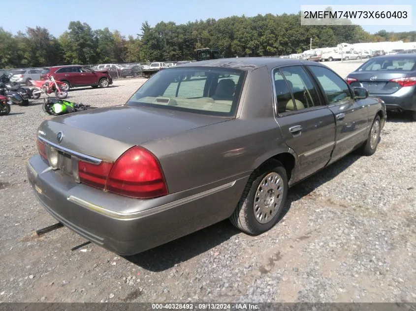 2003 Mercury Grand Marquis Gs VIN: 2MEFM74W73X660403 Lot: 40328492