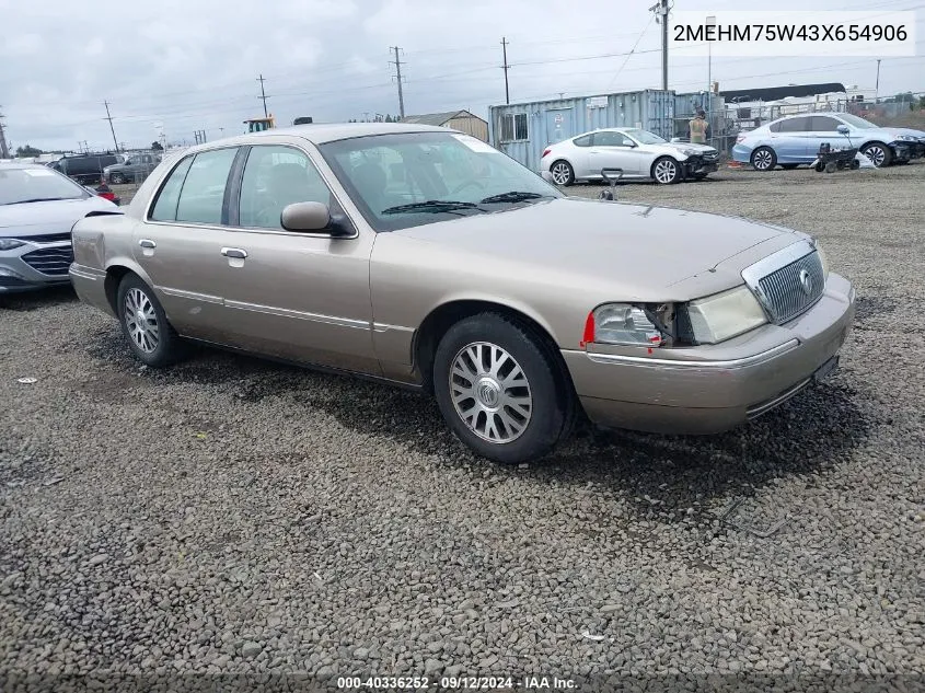 2003 Mercury Grand Marquis Ls VIN: 2MEHM75W43X654906 Lot: 40336252