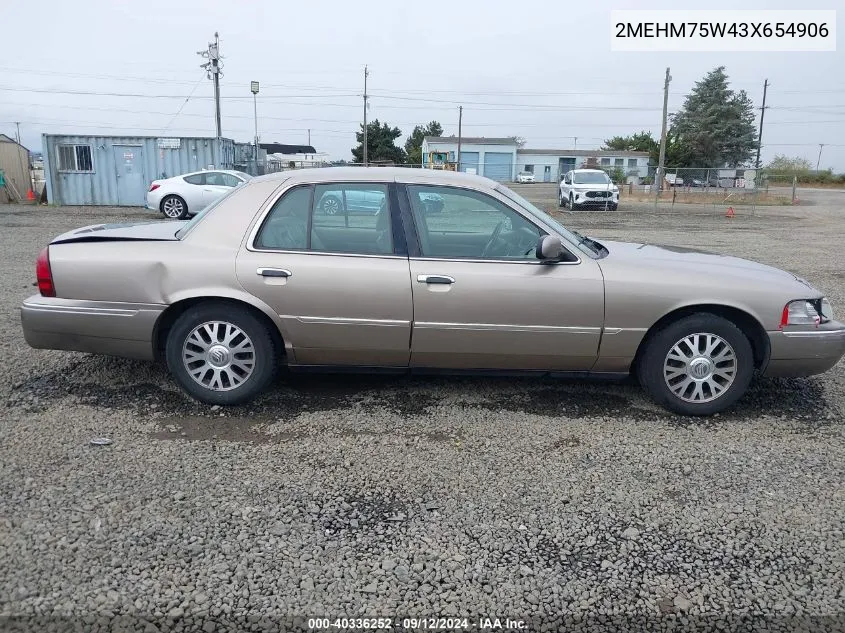 2003 Mercury Grand Marquis Ls VIN: 2MEHM75W43X654906 Lot: 40336252