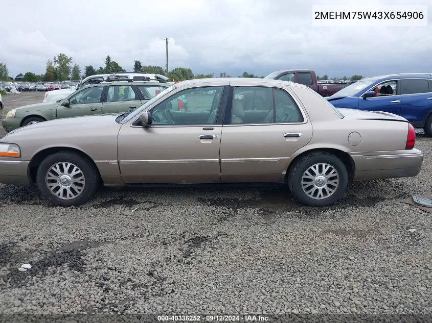 2003 Mercury Grand Marquis Ls VIN: 2MEHM75W43X654906 Lot: 40336252