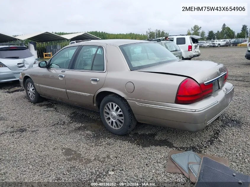 2003 Mercury Grand Marquis Ls VIN: 2MEHM75W43X654906 Lot: 40336252