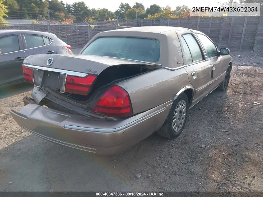 2003 Mercury Grand Marquis Gs VIN: 2MEFM74W43X602054 Lot: 40347336