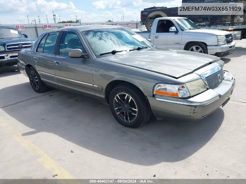 2003 Mercury Grand Marquis Gs VIN: 2MEFM74W03X651929 Lot: 40402147