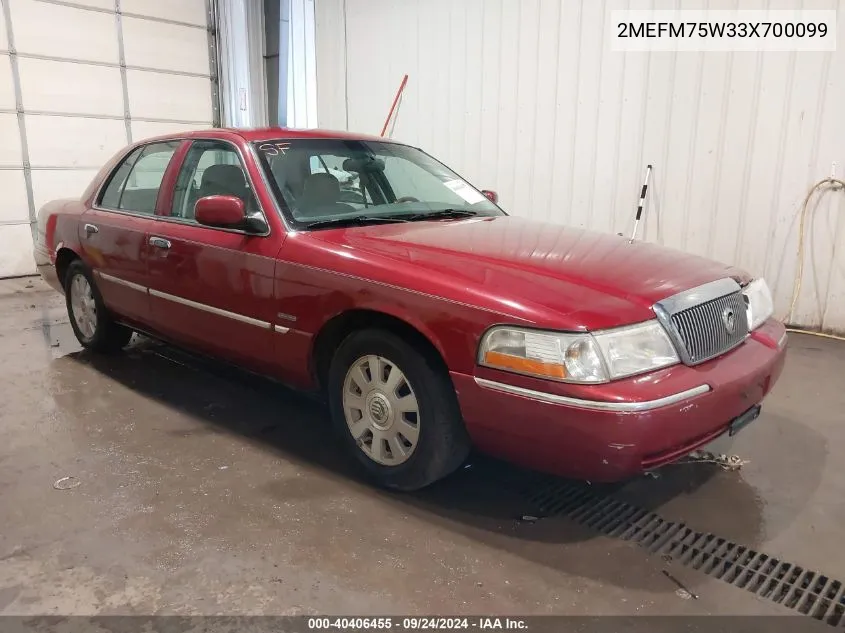 2003 Mercury Grand Marquis Ls VIN: 2MEFM75W33X700099 Lot: 40406455