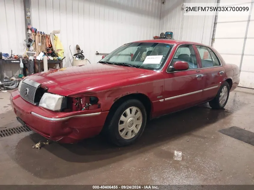 2003 Mercury Grand Marquis Ls VIN: 2MEFM75W33X700099 Lot: 40406455