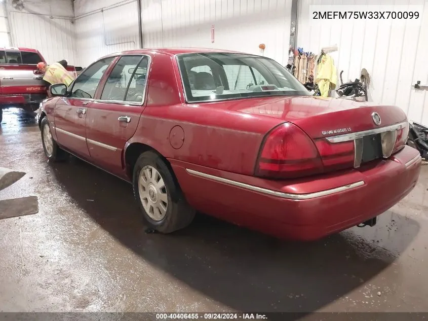 2003 Mercury Grand Marquis Ls VIN: 2MEFM75W33X700099 Lot: 40406455