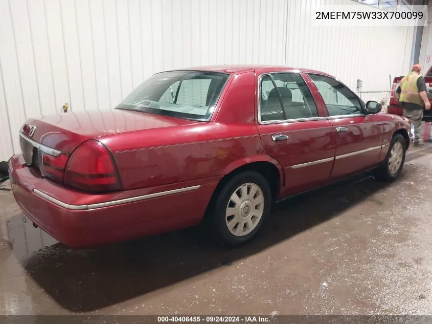 2003 Mercury Grand Marquis Ls VIN: 2MEFM75W33X700099 Lot: 40406455