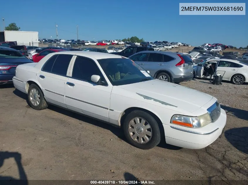 2003 Mercury Grand Marquis Ls VIN: 2MEFM75W03X681690 Lot: 40439718