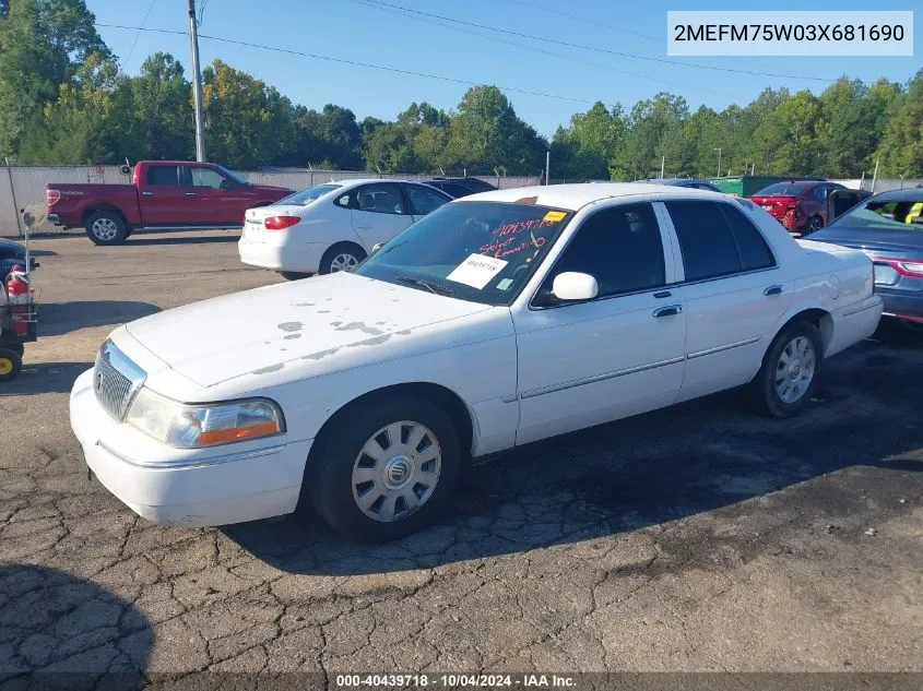 2003 Mercury Grand Marquis Ls VIN: 2MEFM75W03X681690 Lot: 40439718