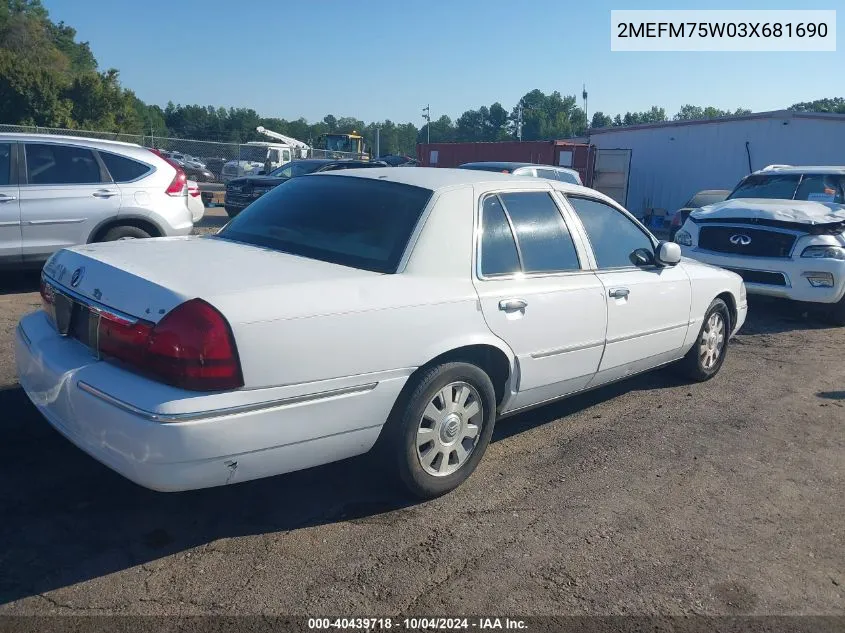 2003 Mercury Grand Marquis Ls VIN: 2MEFM75W03X681690 Lot: 40439718