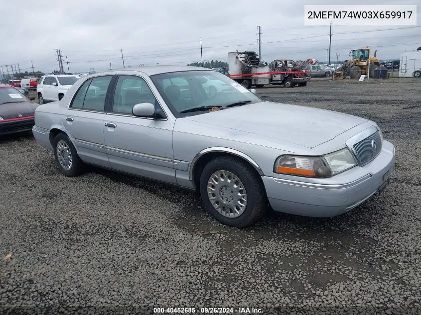 2003 Mercury Grand Marquis Gs VIN: 2MEFM74W03X659917 Lot: 40452685