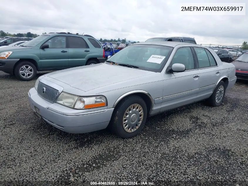 2003 Mercury Grand Marquis Gs VIN: 2MEFM74W03X659917 Lot: 40452685