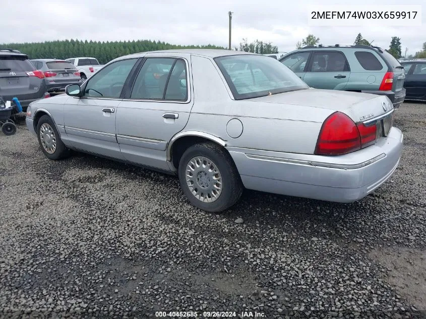 2003 Mercury Grand Marquis Gs VIN: 2MEFM74W03X659917 Lot: 40452685