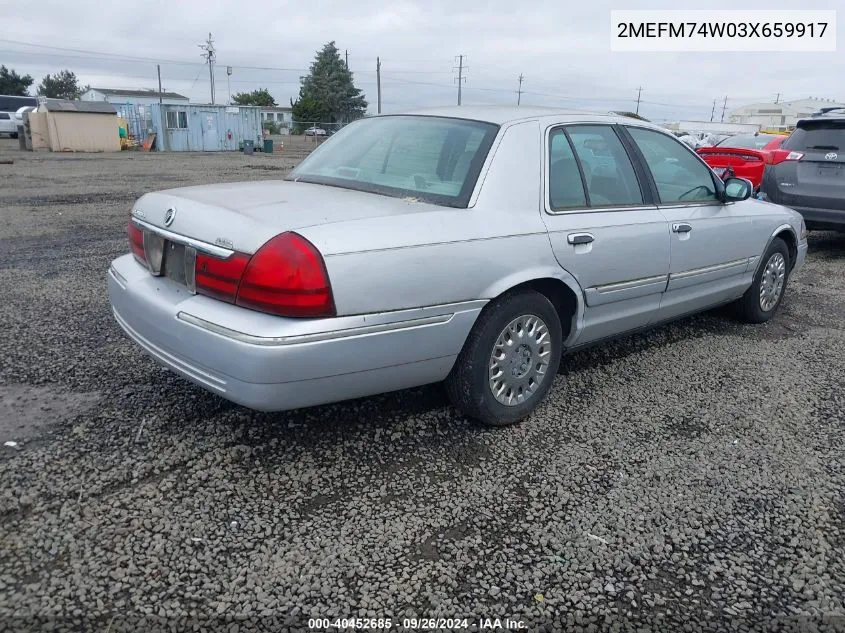 2003 Mercury Grand Marquis Gs VIN: 2MEFM74W03X659917 Lot: 40452685