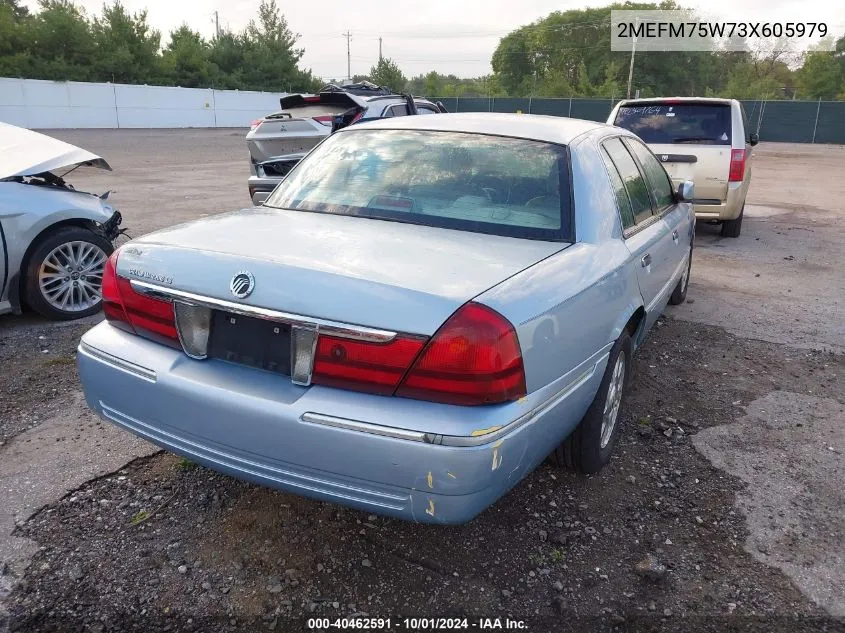 2003 Mercury Grand Marquis Ls VIN: 2MEFM75W73X605979 Lot: 40462591