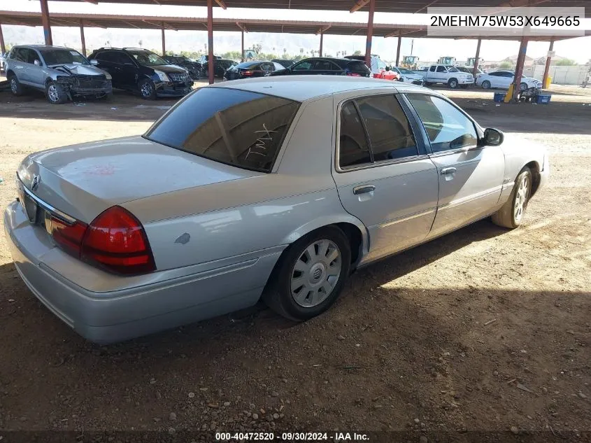 2003 Mercury Grand Marquis Ls VIN: 2MEHM75W53X649665 Lot: 40472520