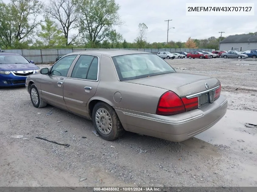 2003 Mercury Grand Marquis Gs VIN: 2MEFM74W43X707127 Lot: 40485082