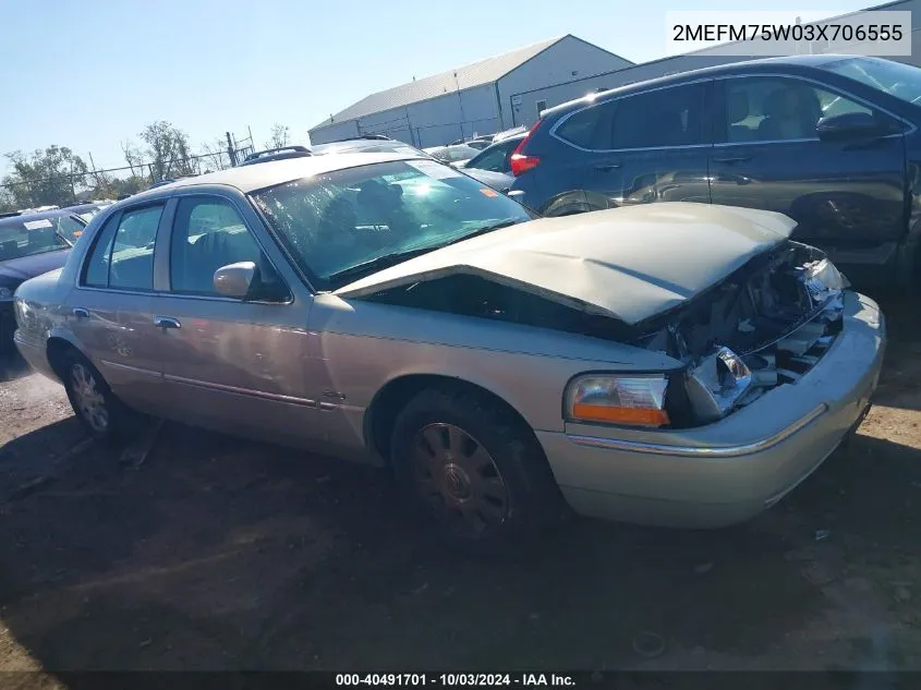 2003 Mercury Grand Marquis Ls VIN: 2MEFM75W03X706555 Lot: 40491701