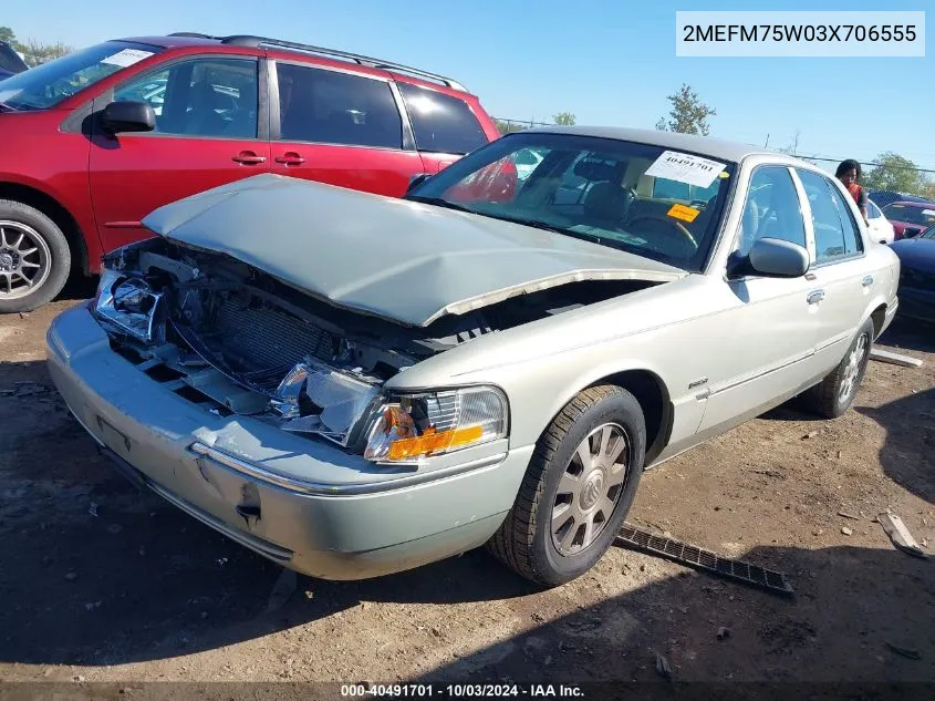 2003 Mercury Grand Marquis Ls VIN: 2MEFM75W03X706555 Lot: 40491701