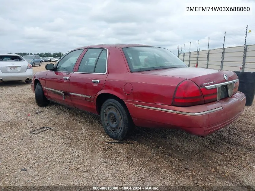 2003 Mercury Grand Marquis Gs VIN: 2MEFM74W03X688060 Lot: 40516380