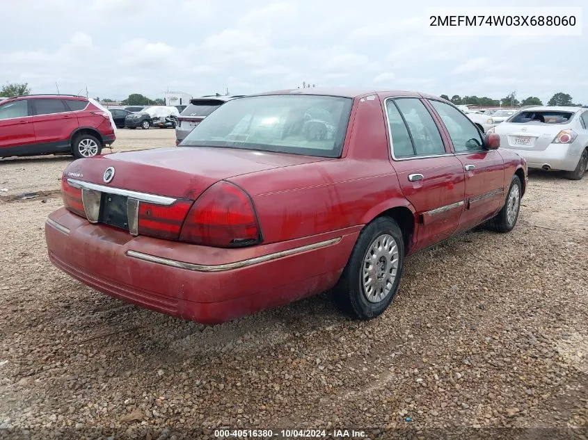 2003 Mercury Grand Marquis Gs VIN: 2MEFM74W03X688060 Lot: 40516380