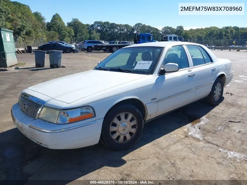 2003 Mercury Grand Marquis Ls VIN: 2MEFM75W83X708960 Lot: 40529370