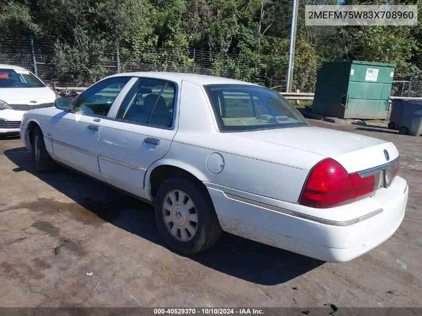 2003 Mercury Grand Marquis Ls VIN: 2MEFM75W83X708960 Lot: 40529370