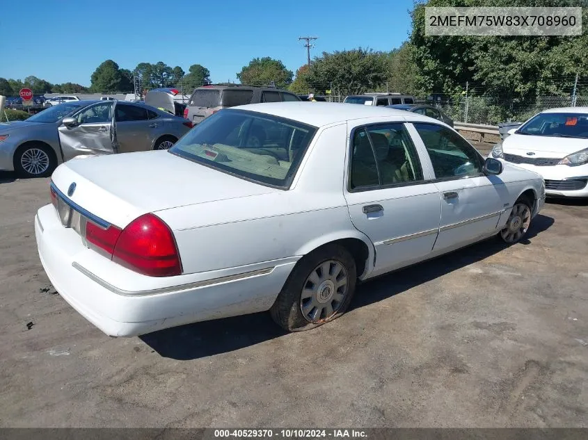 2003 Mercury Grand Marquis Ls VIN: 2MEFM75W83X708960 Lot: 40529370