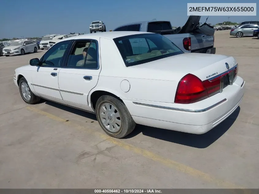 2003 Mercury Grand Marquis Ls VIN: 2MEFM75W63X655000 Lot: 40556462