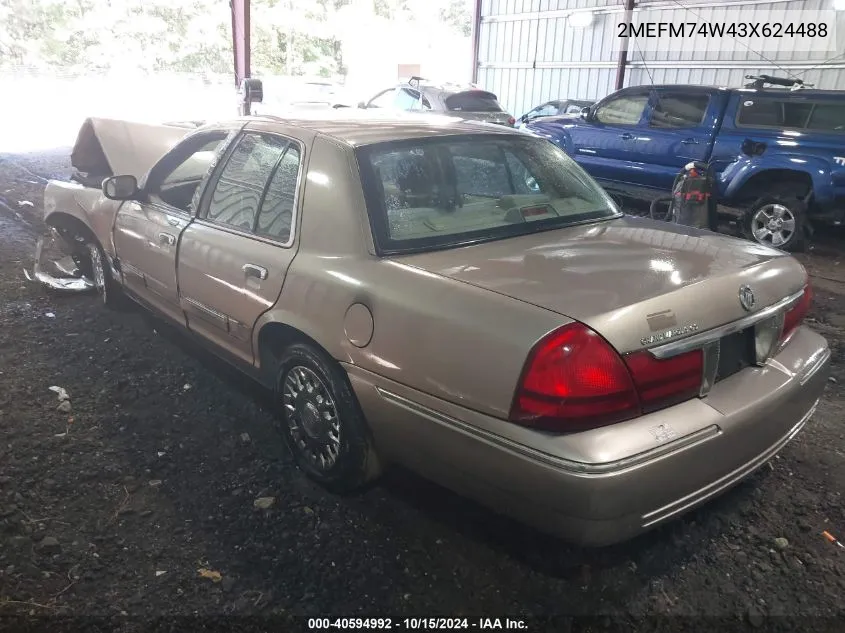 2003 Mercury Grand Marquis Gs VIN: 2MEFM74W43X624488 Lot: 40594992