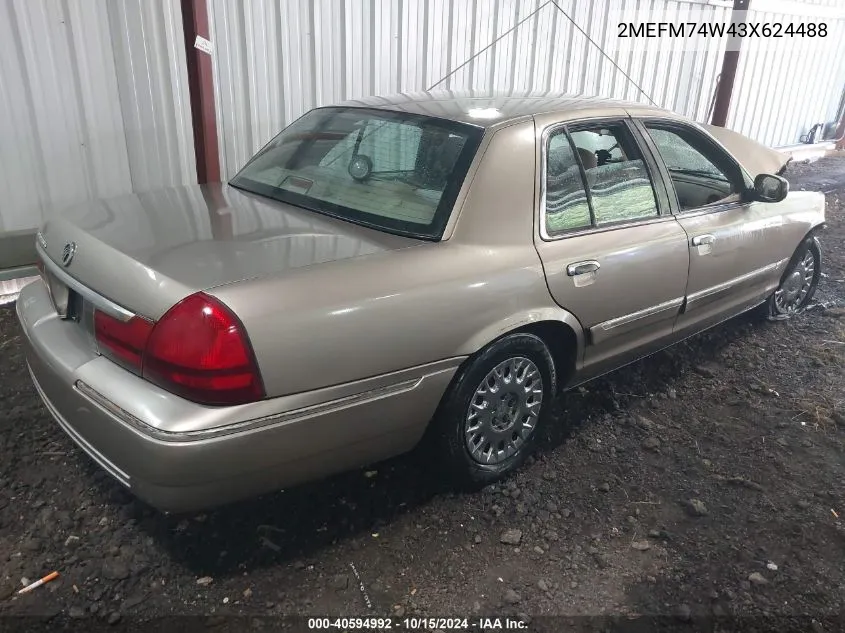 2003 Mercury Grand Marquis Gs VIN: 2MEFM74W43X624488 Lot: 40594992