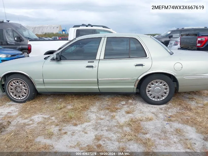 2003 Mercury Grand Marquis Gs VIN: 2MEFM74WX3X667619 Lot: 40627278